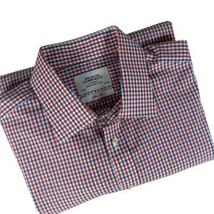Charles Tyrwhitt Slim Fit Gingham Dress Shirt Men 17.5 34 Red Blue French Cuffs